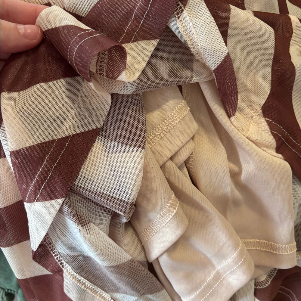 Elegant One-Shoulder Cream & Brown Striped Dress - Picture 7 of 7